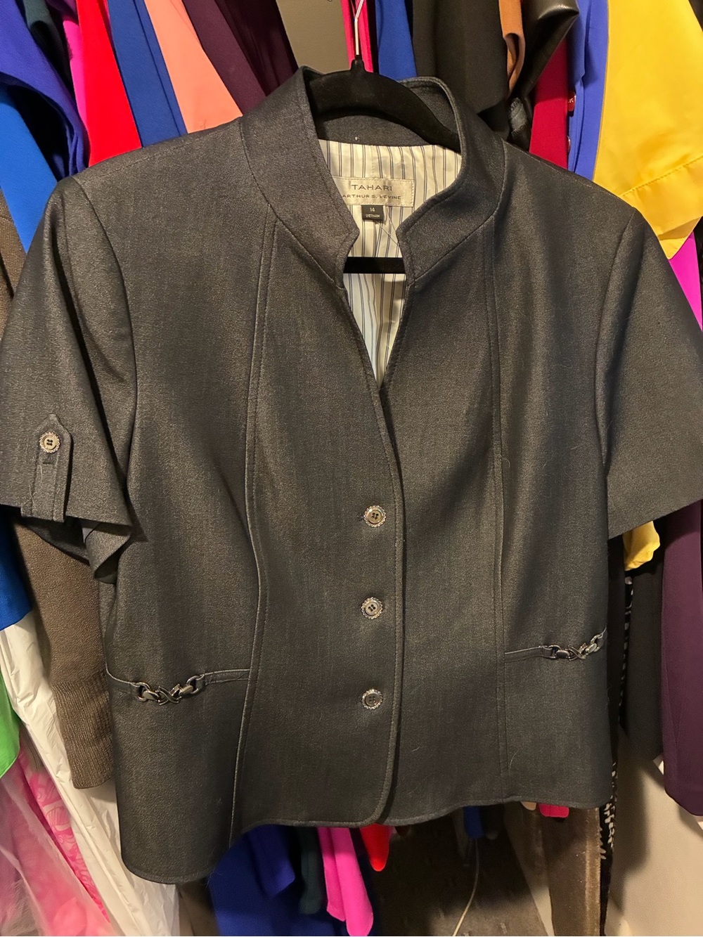 Tahari Short-Sleeve Stand Collar Blazer